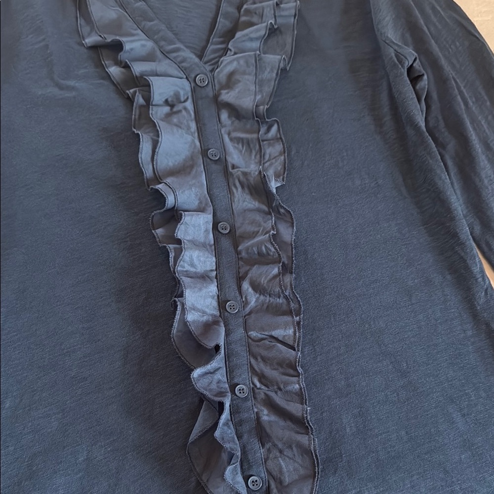 LOFT Blue Ruffle Button-Up - Picture 3 of 5